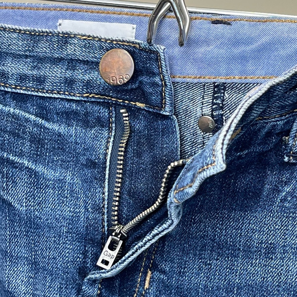 Gap 1969 Destructed Dark Raw Hem Mini Blue Jean Skirt 30 10 - Picture 3 of 7